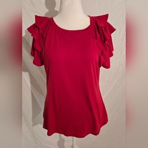 T Shirt Material Red Ruffle Sleeve Top